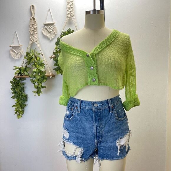 Urban Outfitters Green See-Though Sweater Cropped - Picture 1 of 4